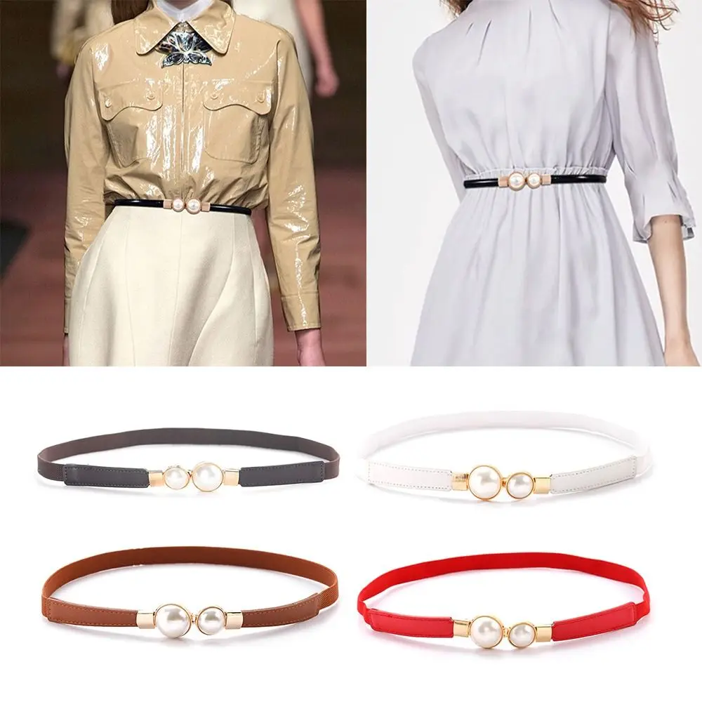 Simple Fashion Thin Belt Women Female Pearl Buckle Adjustable Waist Belt Skinny Coat Dress Wasitband Straps