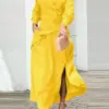 Elegant Evening Dress 2023 Women Summer Dress Sundress Casual Solid Color Office Maxi Dress Long Sleeve Lapel Neck Vestidos Robe