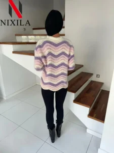 Spring Autumn Women's Pullover Sweet Rainbow Bar Sweater Women Elegant Loose Knit Long Sleeve Tops Korean Fashion Lady Clothes - Image 4