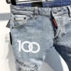 100 Chareharper dsq 1116 Men`s jeans quadratic slim cotton elastic light color printing laser process Tear Process Italian pants - Image 5