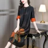 Women Korean Vintage Print Silk Midi Dress 2024 Fashion Elegant Loose Waist Porm Dress Spring Summer Chic Casual Party Vestidos - Image 4