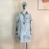 Mini Denim Dress Women 2024 Summer New Casual Loose Washed Short-Sleeved Thin V Neck A-line Dresses - Image 2