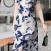 Holiday Leaves Print Sundress ZANZEA Women Casual Midi Dress Vintage Short Sleeve Dresses Fashion 2024 Summer Slit Hem Long Robe