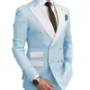 Costumes Pour Hommes Light Blue Smoking Jacket Pants Gold Buttons Party Tuxedo Dress Double Breasted Men Suits For Wedding Groom