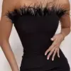 New Summer Sexy Strapless Backless Feather Black Midi Women Bodycon Bandage Dress 2023 Designer Fashion Party Club Dress Vestido