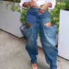 Weird Puss Hollow Elastic Women Demin Jeans High Waist Pockets Causal Vintage Bottoms Female Fashion Y2K Streetwear Clothing