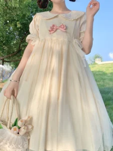 KIMOKOKM Summer French Sweet Girly Tender Dress Peter Pan Collar Kawaii Princess Puff Sleeve Temperament Ruffles Mini Dress - Image 2