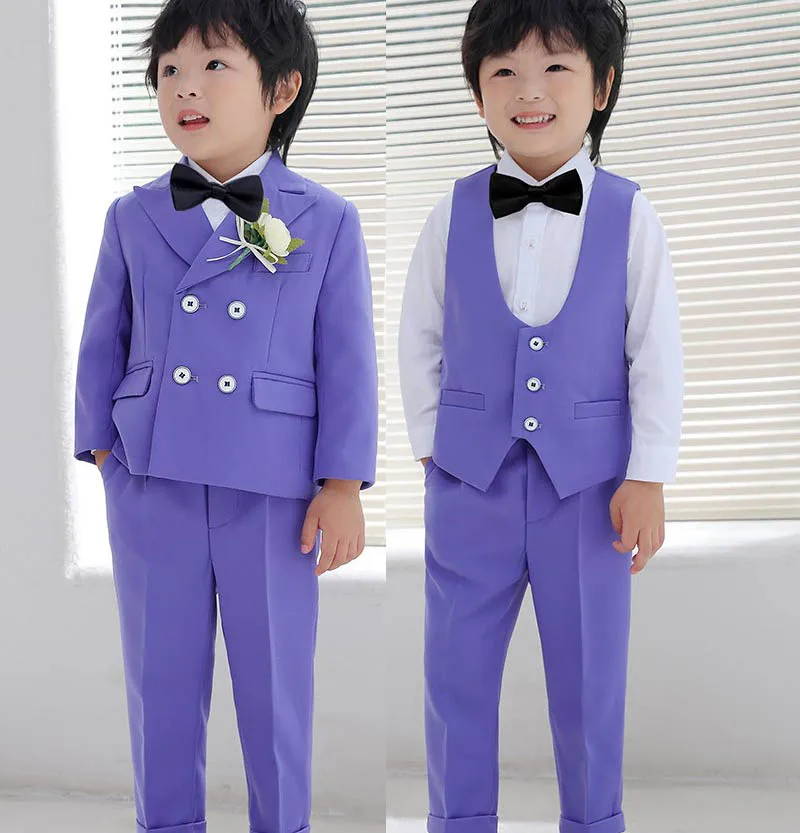 Children Purple Green Photograph Dress Gentleman Kids Birthday Suit Flower Boy Formal Wedding Party Performance Dance Tuxedo