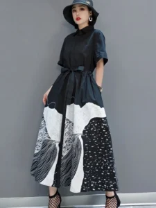 2024 Spring Summer Short Sleeve Shirt Dress Korean Style A Line Dress Polo Collar Thin Printing Dresses Женское платье - Image 3