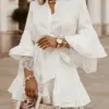 Celmia 2023 Summer Elegant Lace Dress Fashion Flare Sleeve Solid Party Mini Vestidos Sexy V Neck Casual Evening Ruffled Sundress