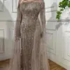 Arabic Blue Mermaid Elegant Cape Sleeves Beaded Luxury Evening Dresses Gowns Long 2023 For Women Party Serene Hill
