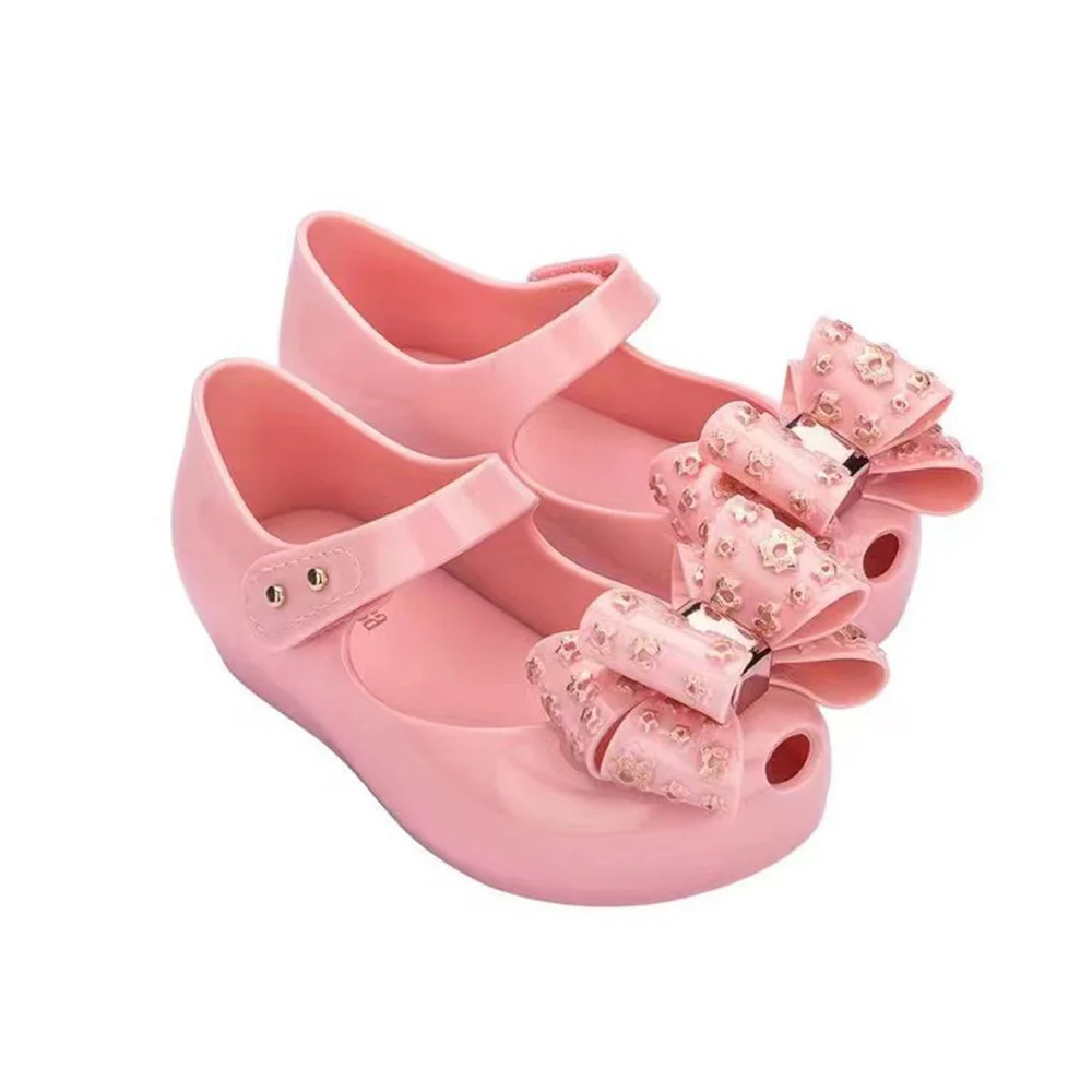 Mini Girl Sandals 2024 Kids Sparkle Bow Summer Shoes for Children Sandals Waterproof Non-slip Beach Sandals Melissa Shoes