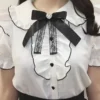 Sweet Lolita Fashion All Match Blouses Women Japanese Summer Y2k Aesthetic Ruffled Bow Shirts Girly Kawaii Off-Shoulder Tops - Image 4