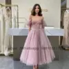 Sexy Simple Short Prom Dresses Off The Shoulder Corset Tulle Tea Length Formal Evening Gowns Lace Up Back Party Dresses