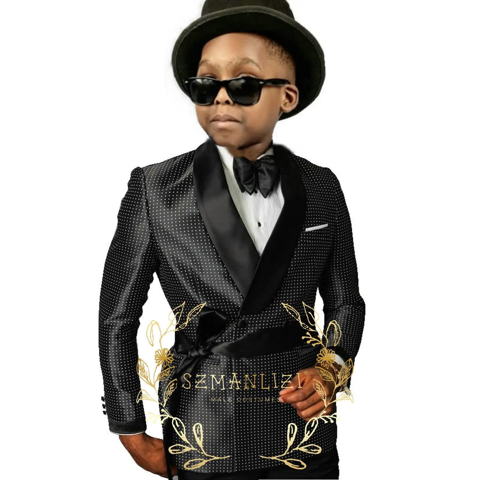 Black Polka Dots Boys Suits For weddings Children Suit Double Breasted Kid Wedding Prom Suits Blazers Sets For boys Tuxedo
