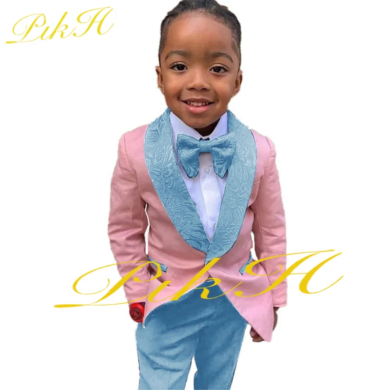 Boys 2 Piece Suit Wedding Tuxedo Pink Jacket Pants Fashion Handsome Kids Blazer Set Custom Clothes 3-16 Years Old