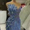 New In Long Blue Glitter Sequins Mermaid Evening Dresses Features 3D Leaf Designs Elegant Gowns for Wedding Party Prom Vestidos