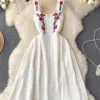 SINGREINY 2023 Vacation Beach Dress High Quality Spaghetti Strap Ruched Sexy Long Sundress Women Summer Floral Embroidery Dress