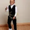 Winter Black Velvet Boys Suit Slim Fit 2 Piece Vest Pants Wedding Children Outfits Classic Waistcoat Formal Party Tuxedos Set