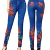 CUHAKCI Front Back Floral Print Women's Faux Jeans Sexy Slim Fit Skinny Workout Leggings Elegant Women's Fake Denim Pencil Pants