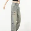 Women's Blue Y2k Jeans Harajuku Japanese 2000s Style Aesthetic Baggy Denim Trousers Oversize Jean Pants Vintage Trashy Clothes