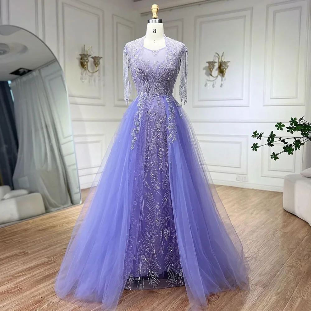 SERENE HILL 2024 Arabic lilac Elegant A Line Beaded Tassel Luxury Dubai Evening Dresses Gowns For Woman Wedding Party