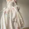 French Elegant Floral Midi Dress Chiffon Long Sleeve Evening Party Dress Woman Beach Fairy One Piece Dress Korean 2024 Summer
