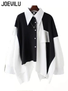 2PCS Women's Streetwear Outfits Loose Long Sleeve Shirt Ribbon Chain Cargo Pants 2 Piece Sets Korean Casual Unisex Couple Suit - Image 2
