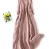 Elegant Vintage Dresses Literature O-Neck Short Sleeve Casual Loose Maxi Party Dresses Cotton Blend Large Swing Sundress