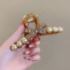 2024 Fashion Korean Edition New Pearl Crystal Bow Horse Tail Claw Clip Girl Hair Accessories - Image 3