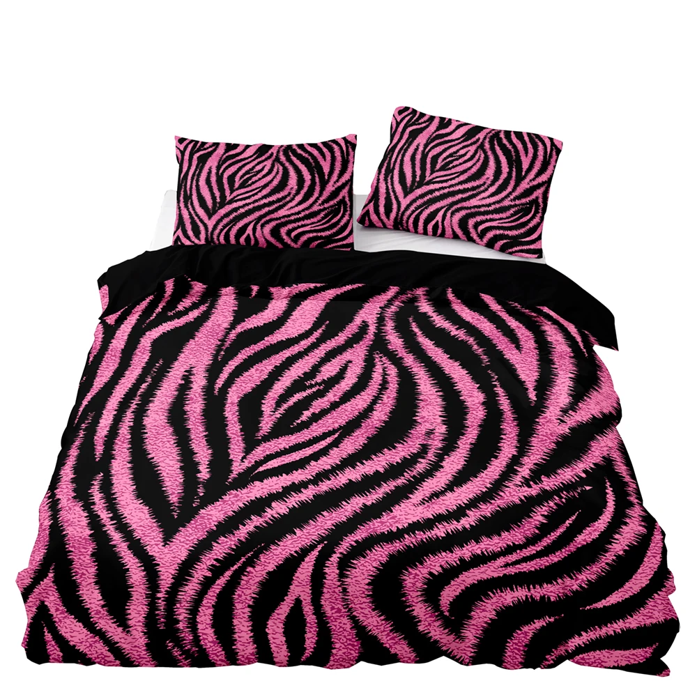 American Style Bedding Set 240x220 Pink Leopard Pattern Duvet Cover with Pillowcase Single Double King Comforter Bed Cover
