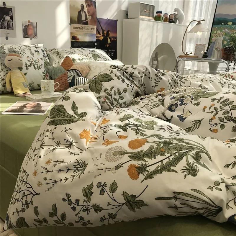 Ins Dandelion Bedding Set Duvet Cover Flat Bed Sheet Pillowcases Adult Kids Plants Flowers Soft Bed Linen