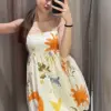 Holiday Print Slip Mini Dress Women Sleeveless Backless Tube Top A-line Bud Dresses Female 2024 Summer Lady Party Vestidos