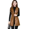 Faux Leather Vest Women's Clothing 2022 PU Autumn Jacket Korean Solid Sleeveless Vest Mid Long Coat Female Waistcoat Outerwear - Image 2