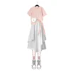 2023 Korean Style Bow Tassel Short Sleeve T-shirt Tops Ruffle Ruffle Skirt Two-piece Elegant Women's Skirt Suit Casual Outfits - Image 5