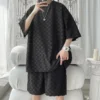 Men's Set Fashion Summer Loose Casual Plaid T Shirts And Shorts High Quality Korean Luxury Clothing Men's Clothes Big Size 5XL-M - Image 2