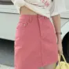 JMPRS Sweet Pink Women Denim Skirts High Waist Student A Line Korean Solid Mini Skirt Causal Summer Vintage Ladies Jeans Skirt