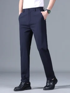 Summer Good Stretch Smooth Trousers Men Business Elastic Waist Korean Classic Thin Black Gray Blue Casual Suit Pants Male Brand - Image 3