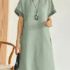2023 ZANZEA Elegant Sundress Fashion Women's Dresses Summer Causal Loose O Neck Dress Short Sleeved Knee Length Robe Vestidos
