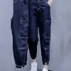 Big Pockets Plus Size 3XL Cargo Pants Women Jeans Stretch Loose Denim High Waist Jeans Women Streetwear Mujer Pantalones