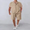Summer new European and American men's beach style solid color casual short-sleeved shorts suit casual T-shirt shorts suit - Image 5
