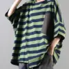 T-shirts Women Clothing Tees Loose Cotton Female Shirts Short Sleeve Print Striped Spliced New Oversize Batwing Sleeve Lady Top