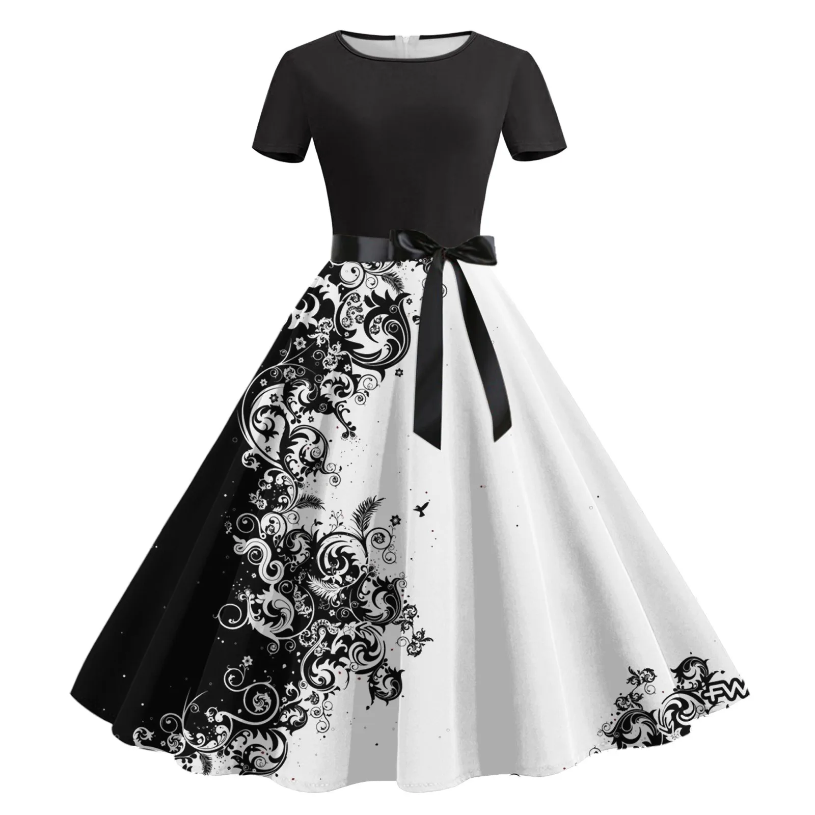 2023 Summer New Party Dresses Women 50S 60S Vintage Robe Swing Pinup Elegant Party Dress Long Sleeve Casual Floral Print Robe
