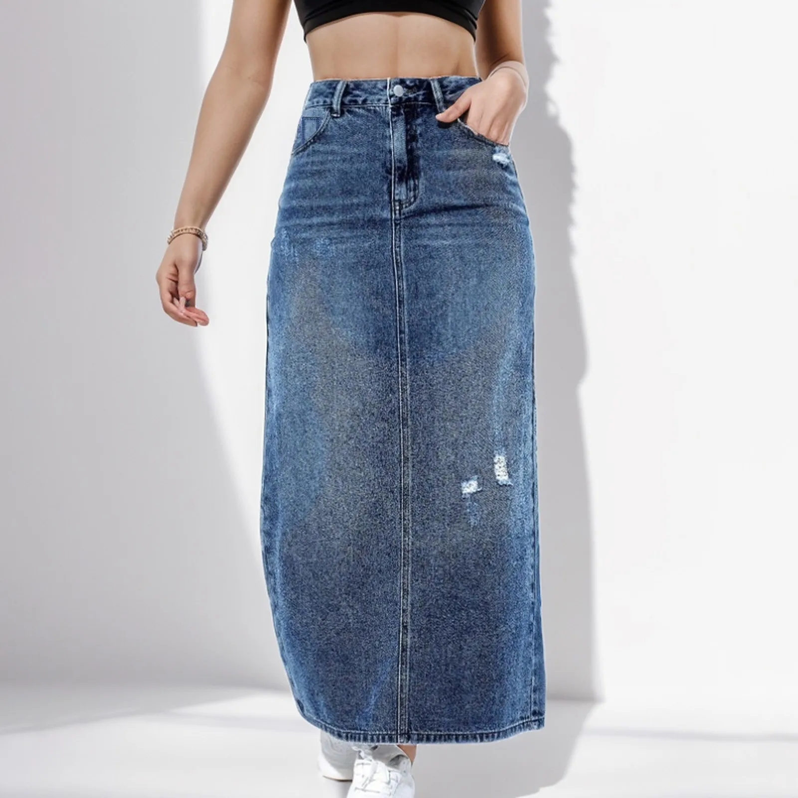 High Waist Maxi Denim Skirts Women Autumn American Retro Streetwear Summer Casual Vintage Slim Elegant Skirts Korean Hipster