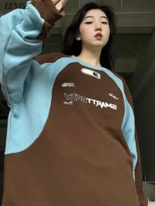 Y2K Women Vintage Sweatshirt Korean Streetwear Loose Long-sleeved Stitching Tops Unisex Hoodies Harajuku Pullover Clothes - Image 3