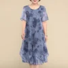 2023 O-Neck Short Sleeve Dresses Vintage Floral Printed Summer Gauze Spliced Women's Clothing Stylish Irregular Loose Midi Dress - Image 5