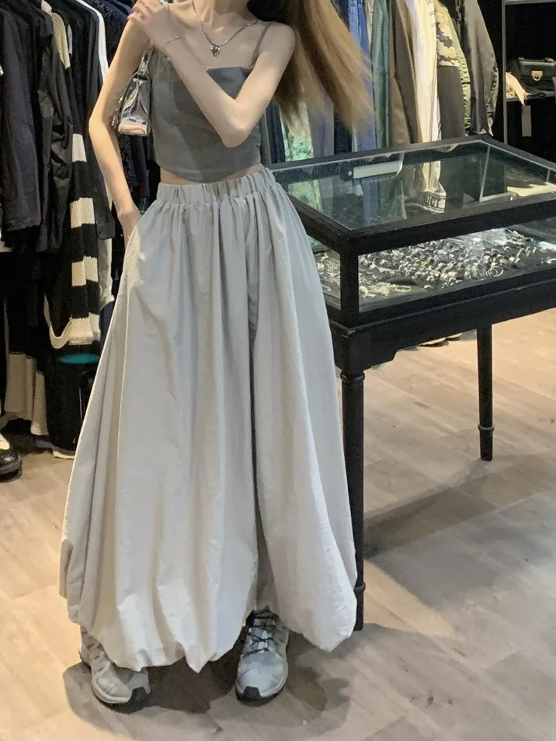 Fashion Solid Color Hot Girl Casual Skirt Women Summer Retro Sports Style Simple Loose High Waist A-line Mid-length Skirt