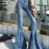 2023 Spring and Autumn Light Color Flared Pants Women's Retro High Waist Splicing Loose Slim Wide Leg Denim Pants y2k jeans