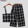 INCERUN 2024 American Style Fashion Men Sets Plaid Square Neck Vests Wide Leg Long Pants Casual Streetwear Two-piece Sets S-5XL - Image 6