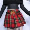 InsGoth Gothic Punk Plaid Pleated Skirt Women's Embroidery High Waisted Short A-line Mini Skater Basic Skirt School Cheerleader